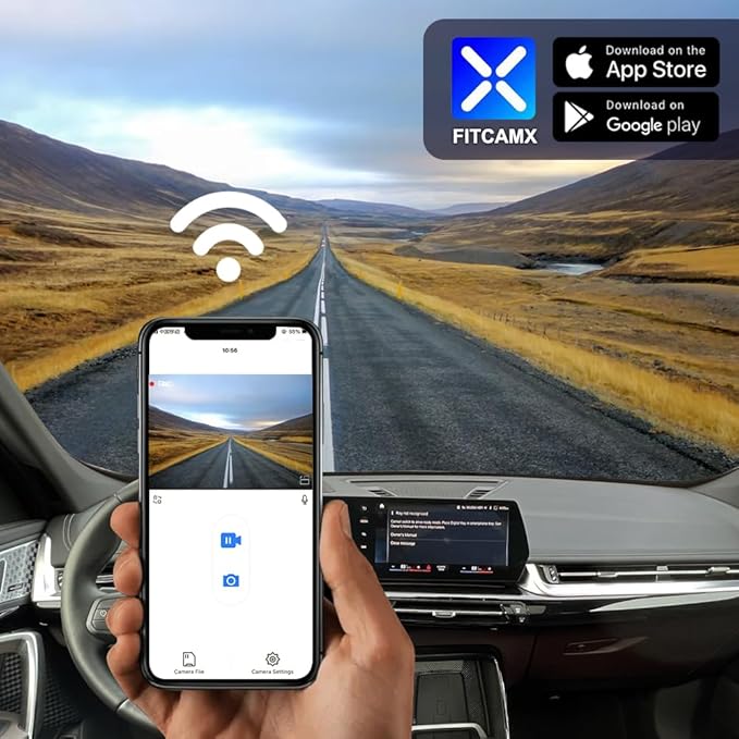 Fitcamx Front 2K+Rear 1080P Dash Cam Adapts for BMW X1 2023-2026 Xdrive28i M35i U11 (HD2-6576), OEM Style, 2 Way HD Video, Built-in WiFi & APP, Loop Recording, G-Sensor, Easy to Set, 64GB Card