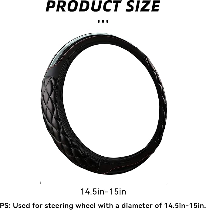 Car Steering Wheel Cover, 14.5-15inch Leather Anti-Slip Car Wheel Cover Protector, Safety Comfortable Desgin, Universal Auto Steering Wheels Accessories for Cars Truck SUV (Black)