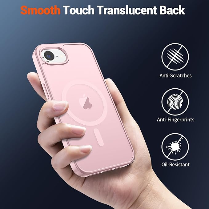 SUPFINE Magnetic for iPhone 17e Case/iPhone 16e Case with Screen Protector (Compatible with MagSafe) (Military Grade Drop Protection) Translucent Matte Shockproof Phone Cover,Light Pink