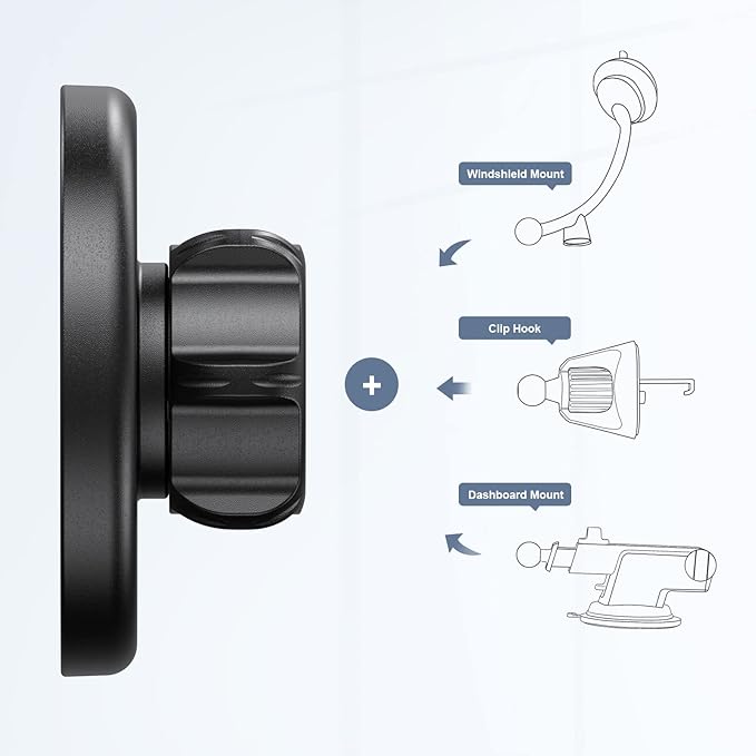 Car Mount Base Designed for MagSafe iPhone 16 15 14 13 12 Series, Only for Diameter 17mm/0.67 inch Universal Joint Ball of Phone Holder, with 2pcs Metal Plate Fit for All Phones