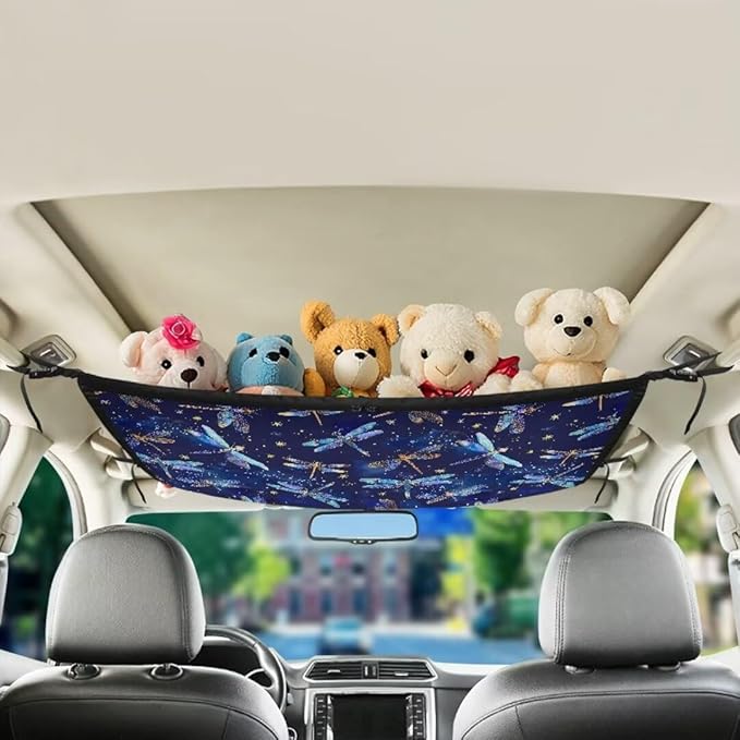 Car Roof Storage Bag Blue Dragonfly Print Car Seat Back Hanging Bag Multi-Purpose Car Bag Storage Box Organizer Pouch Pocket Inner Car Accessories Compatible with Most Vehicles