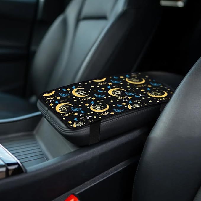1pc Center Console Armrest Cover Pad 12.6x7.5 inch Moon Star Neoprene Car Armrest Cushion Waterproof Armrests Seat Box Cover Protector for Universal Cars Vehicles SUVs