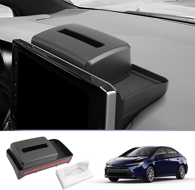 LUWU Dashboard Storage Tray Compatible with 2019-2024 2025 Toyota Corolla / 2022 2023 2024 Corolla Cross Accessories Center Console Display Box Hidden Tray Silicone Organizer Tray w/Tissue Box