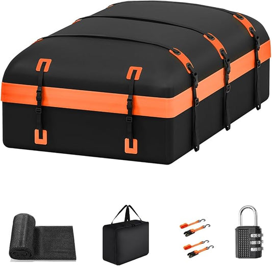 Car Rooftop Cargo Carrier Bag 30 Cubic Feet, Soft-Shell Luggage Cargo Bag Waterproof Bag, Include 2 Reinforced Straps, 6 Door Hooks, Anti-Slip Mat, Luggage Lock
