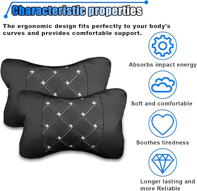 2PCS Car Neck Pillow, Breathable Car Head Neck Rest Cushion, Soft Pillow for Relieving Stiffness, Comfort Car Seat Neck Support Pillow (Black/White)