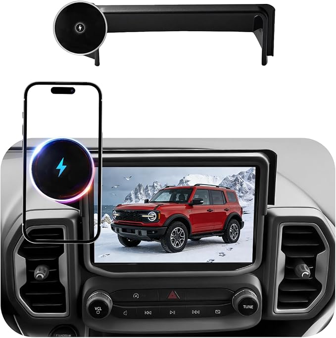 Car Phone Mount for Ford Bronco Sport (2021-2023 2024, 8" Screen), MagSafe Car Mount, 15W Wireless Charger, iPhone Magnetic Mount for Samsung & Android, 360° & Hands Free, Car Interior Accessories