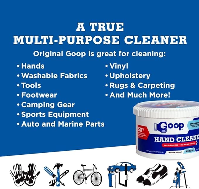 GOOP Multi-Purpose Hand Cleaner- Waterless Hand Degreaser, Laundry Stain Remover - NonToxic and Biodegradable Cleaner Remove Dirt, Oil, Paint, Ink, and Clothes Stains Original, 14oz Pack of 1