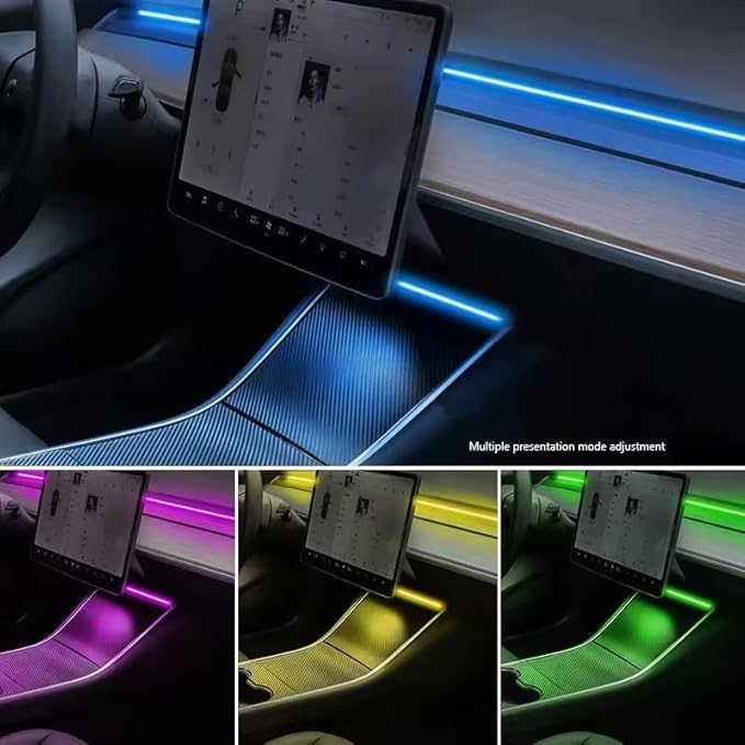 Interior Neon Lights for Tesla Model Y/3, Dreamcolor Acrylic Interior Car LED Strip Light for Tesla, Dynamic Chasing Music Sync Neon Ambient Lighting Kits for Tesla Model Y/3 (1 Strip Set A)