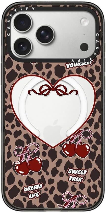 CASETiFY Impact iPhone 17 Pro Max Case [Slim/Compatible with Magsafe / 8.2 ft. 4X Military Grade Drop Protection] - Leopard Cherries - Clear Black