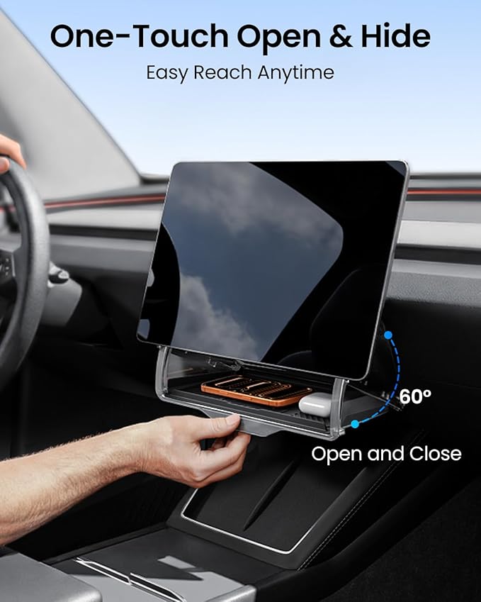 REEVAA Upgraded Tesla Model Y Hidden Under Screen Storage Box for Model Y 2020-2026 (Fit New Model Y Juniper) [One-tap Open & Stable Installation] Model Y Accessories, Center Console Organizer Tray