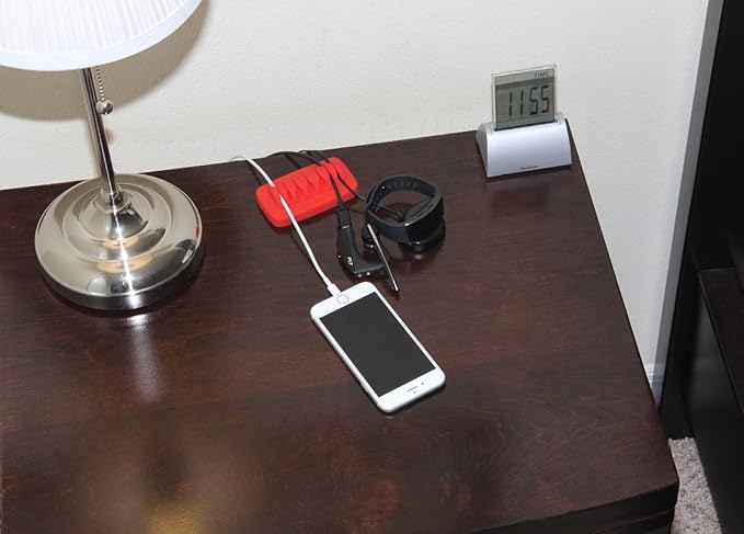 Heaviest Cable Organizer on the Market! Compact and Weighted Desktop Cord Holder and Cable Organizer, Eco-Friendly Silicone, No Bad Smell, Bundled with 4 Reusable Cable Ties! (Red)
