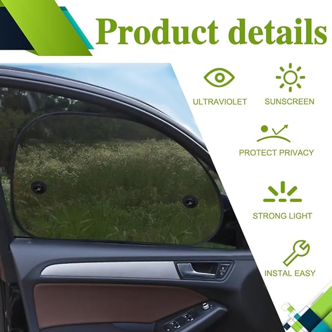2PCS Car Window Shade, 25"×15" Side Window Sun Shade Blocker with Suction Cups, Mesh Vehicle Window Screen Provide Glare and UV Rays Protection for Baby, Universal Car Accessories for Most Models
