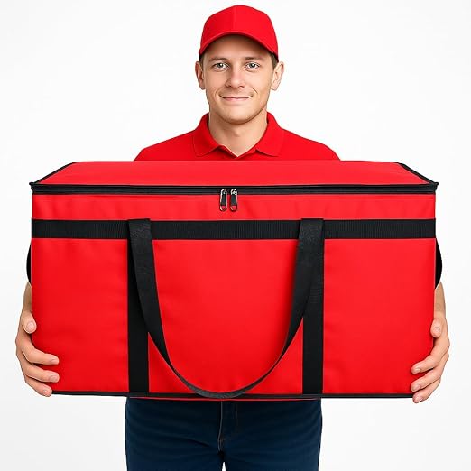 Bodaon Insulated Food Delivery Bag for Pizza Delivery, Grocery Cooler Bag, Food Warmers for Parties, Catering Supplies for Rideshare, Thermal Bags for Cold and Hot Food Carrier (Red, XXX-Large, 1-Pack