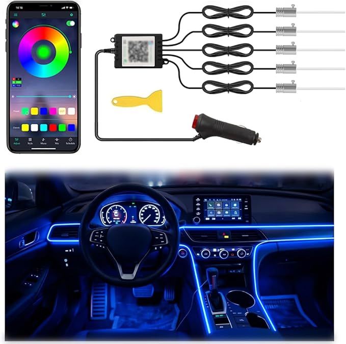 Interior Car LED Strip Lights APP Control, 5 in 1 RGB 16 Million Colors Ambient Lighting Kit with 275 inches Fiber Optic, Music Mode Inside Car Lighting Decoration