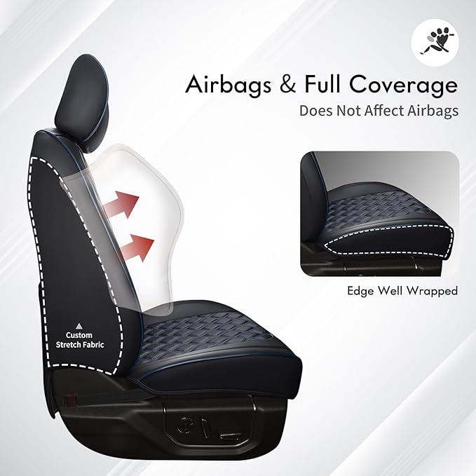 Huidasource Tacoma Truck Seat Covers Custom Fit for 2016-2023 Double & Crew Cab Toyota Tacoma SR SR5 Limited TRD Sport/Pro/Off Road, Full Coverage Front and Rear Seat Covers (Full Set/Black & Blue)
