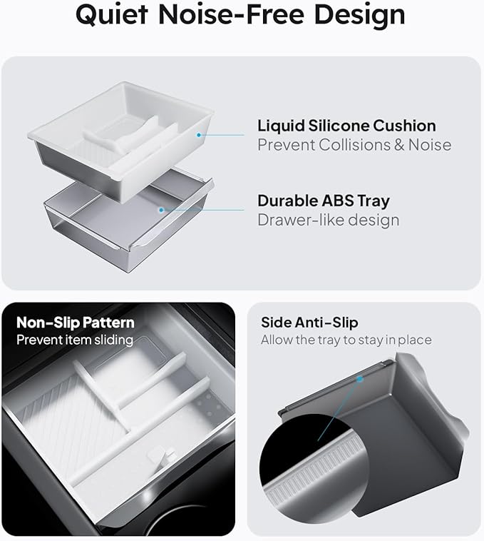 Wigoo Center Console Organizer for Tesla Model Y Juniper (Only Premium & Performance 2025 2026) and All Model 3 Highland Accessories [Double-Layer Storage, Smooth Sliding] 4PCS White