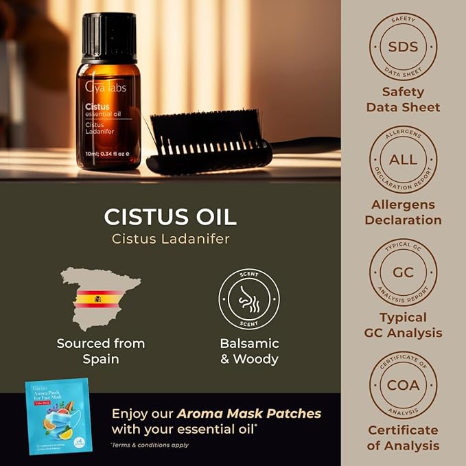100% Pure Cistus Essential Oil - 0.34 Fl Oz - Cistus Oil for Hair, Skin, Diffuser, Aromatherapy & DIY Candle Making Scent