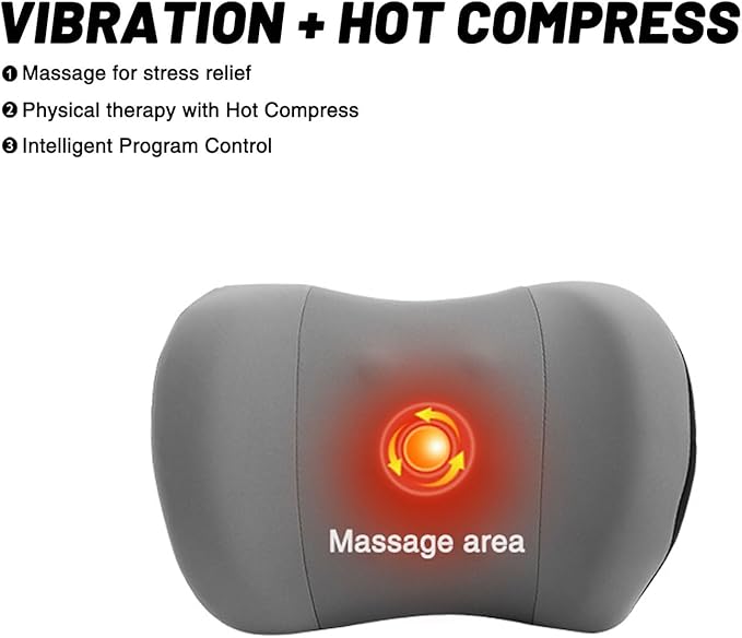 car headrest Pillow,Heat up Vibration Massage Neck Pillow,Memory Cotton Pillow,Neck Support for Office Chair,car seat Neck Pillow,Suitable for Driving, Home, Office Gray