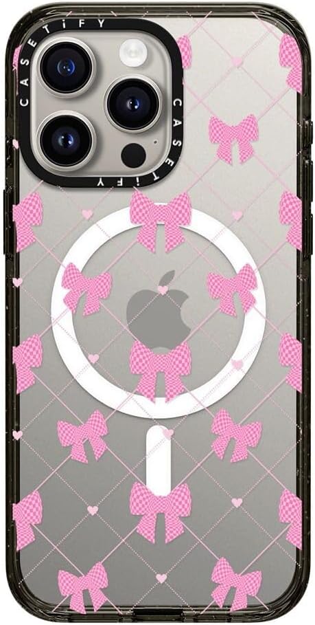 CASETiFY Impact iPhone 15 Pro Max Case [Slim/Compatible with Magsafe / 8.2 ft. 4X Military Grade Drop Protection] - Bow-net Lace - Clear Black