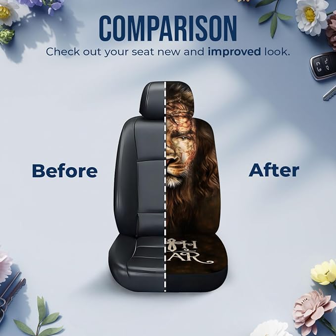 GENANY Lion of Judah Car Seat Covers Set of 2, Breathable Front Seat Covers for Truck Sedan SUV, Christian Car Accessories, Christian Gift for Women Men