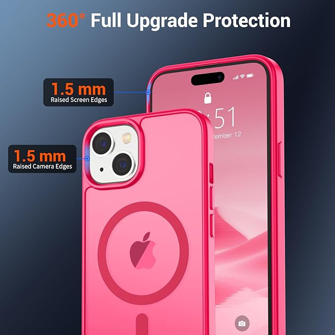 SUPFINE Magnetic for iPhone 15 Case (Compatible with MagSafe) (Military Grade Drop Protection) Slim Translucent Matte Shockproof with Anti-Fingerprint Phone Case,Hot Pink