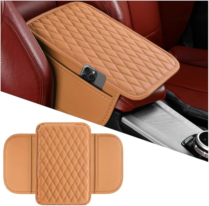 Mandark Car Center Console Cover, Microfiber Leather Vehicle Armrest Protector Cushion with 2 Storage Bags, Auto Interior Arm Rest Seat Box Pad Accessories, Universal for SUV, Sedan, Truck (Orange)