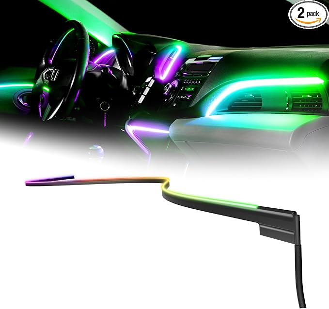 XKmax RGB Fiber Optic LED Interior Ambient Light Kit for Car & Truck | Color Chasing | App-Controlled (2pc 43" Strips)