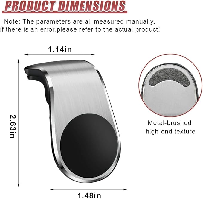 YoRise Magnetic Car Phone Holder, L Type 360° Rotatable Adjustable Car Air Vent Cellphone Mount, No-Hand Clip-On Navigation Bracket, Universal Vehicle Smartphones Stand Accessories (Silver)