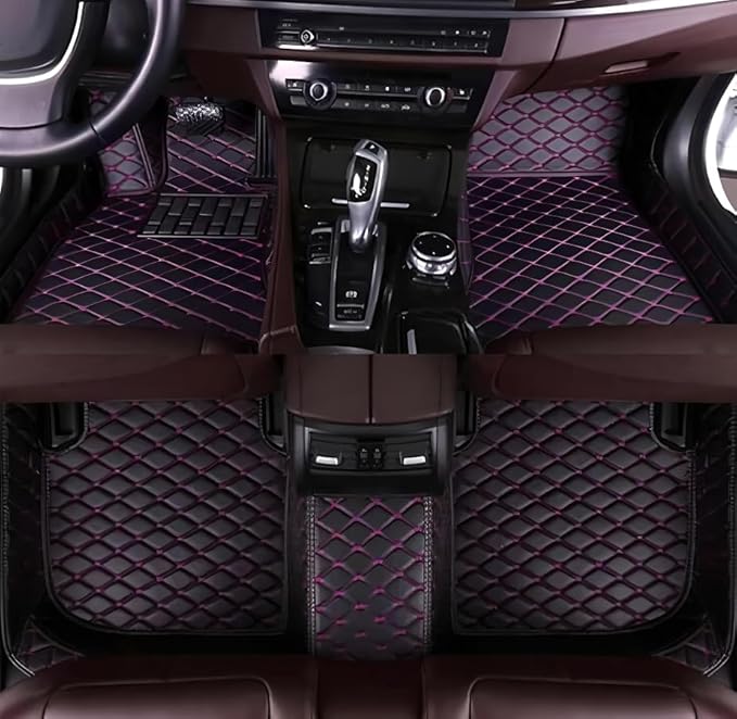Customize Car Floor Mats for 99% Sedan SUV Sports Car All Weather Leather Full Coverage Waterproof Non-Slip Vehicle Lining Pads (Black Purple)