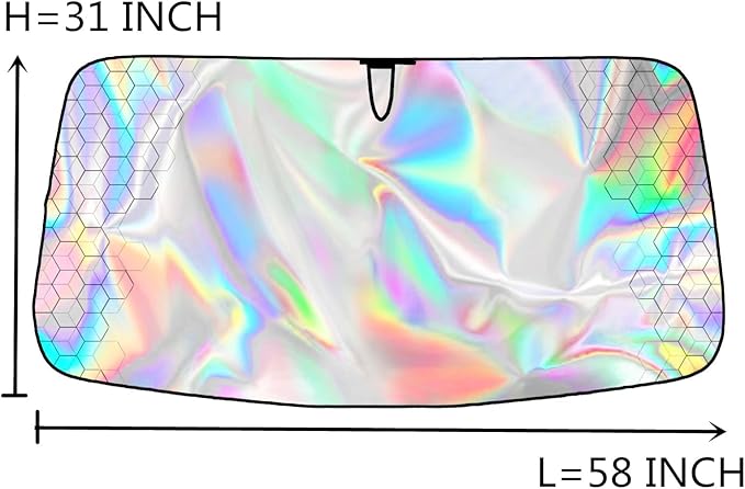 Foldable Sun Shade for Car Windshield Sunshade with Memory Steel Ring (Iridescent, L(58 * 31Inch)
