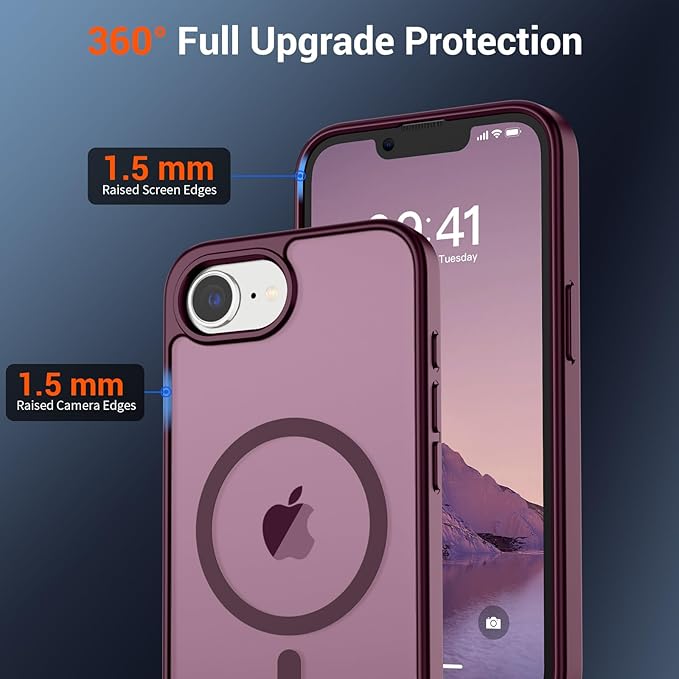 SUPFINE Magnetic for iPhone 17e Case/iPhone 16e Case (Compatible with MagSafe)(Military Grade Drop Protection) Slim Translucent Matte Shockproof with Anti-Fingerprint Phone Case,Wine Red