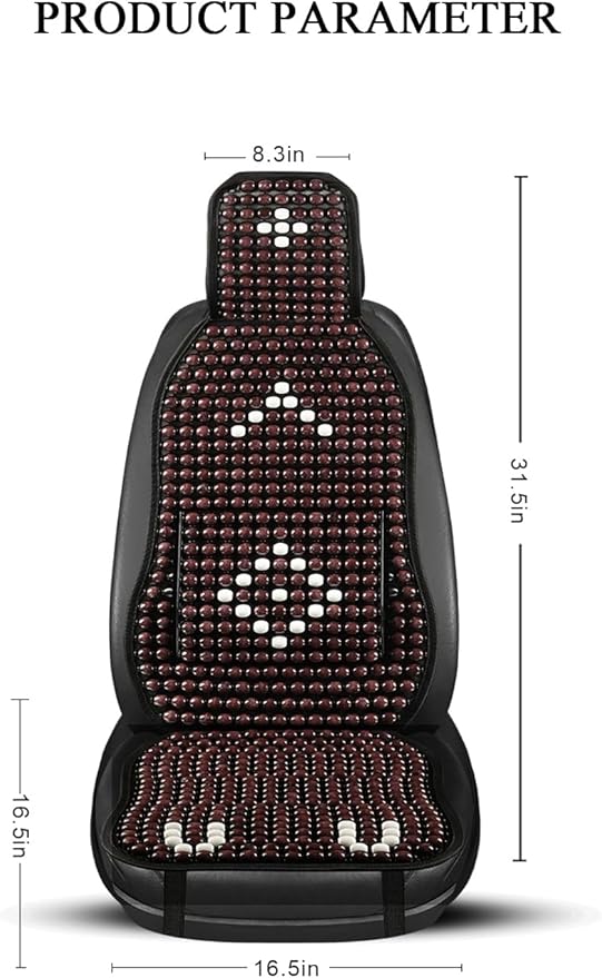 Wood Beaded Car Seat Cover Massaging Breathable Cooling Natural Wood Bead Cushion Universal Fit for Sedan, SUV & Truck. The Ergonomic Lumbar Support Can Relieve Painful from Long Trips