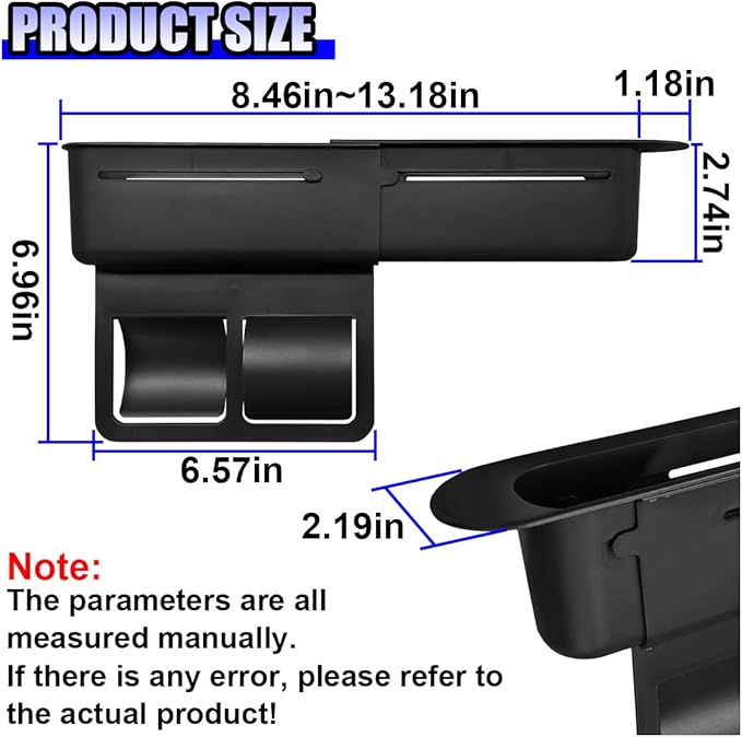 YoRise Car Seat Gap Filler, Multifunctional Car Seat Organizer, Phone Holder Between Seats & Console, Automotive Storage Box Accessories for Keys, Sunglasses, Cards, Phones (Black)