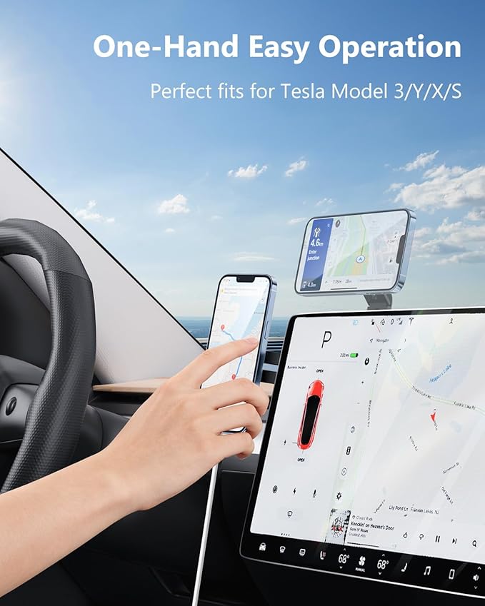 Magnetic Tesla Phone Holder, MagSafe Laptop Phone Mount for iPhone 17/16/15/14/13/12 Pro Max, Car Magnetic Phone Mount for Tesla Model 3/ ModelY/X/S (Black)