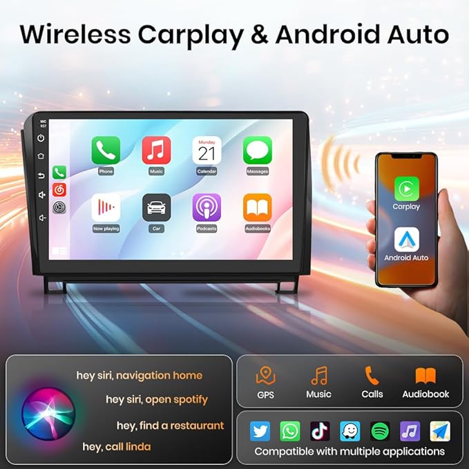 Car Radio Stereo for Toyota Tundra 2007-2013 Toyota Sequoia 2008-2018 10.1 Inch Touch Screen 4G RAM 64G ROM with Wireless Carplay&Android Auto SWC GPS Navigation Bluetooth Backup Camera