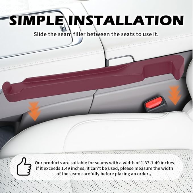2PCS Car Seat Gap Filler Organizer,3 in 1 Car Seat Side Gap Filler with Hook for Avoiding Dropped Items,Universal No Drop Seats Guard for Filling Gaps 1.37-1.49 Inch Wide (Red)