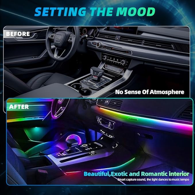 KENANEK Ambient Lighting Car Interior LED Strip Lights 22-in-1, 175” Acrylic Multi-Color Car Ambient Lighting Kit with Music Sync, APP Control, Interior LED Lighting for Cars SUVs Trucks