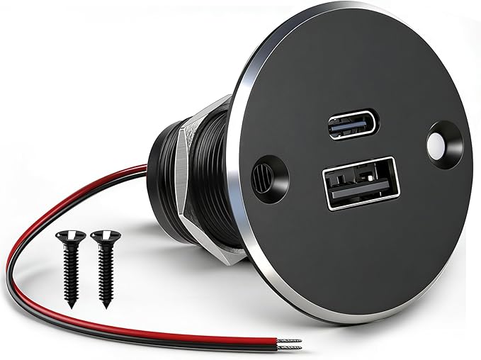 12V USB Outlet All-Aluminum QC 3.0 USB-A & USB-C PD3.0 Dual High-Speed Charger Socket, Recessed Mount Type-A Type-C Port for Camper Van Trailer RV Boat Truck (Big Version)