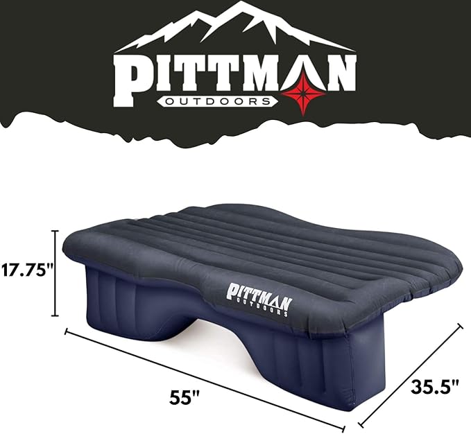 AirBedz by Pittman Outdoors - Inflatable Rear Seat Air Mattress, Black - 55" Wide - Mid-Size Fits Jeeps, Car, SUV’s & Mid-Size Trucks, Comes with Portable DC Air Pump