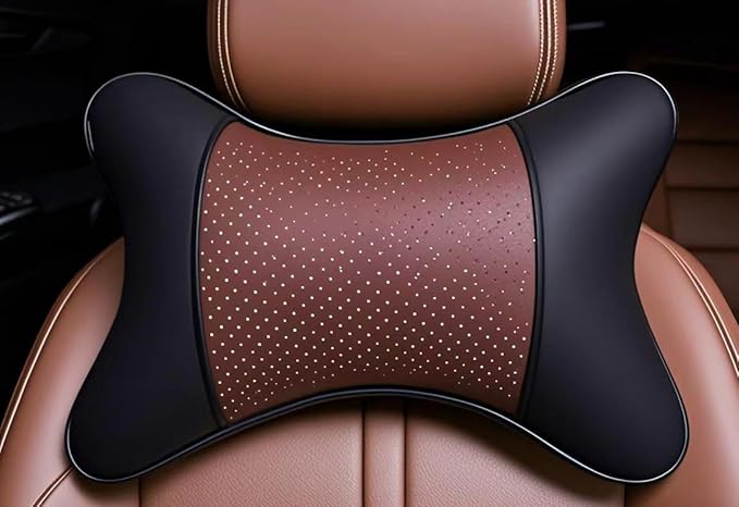 Car Neck Pillows Both Side Pu Leather 2pieces Pack Headrest Fit for Most Cars Filled Fiber Universal Car Pillow (Coffee)
