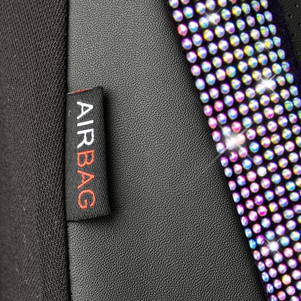 CAR PASS Leather Bling Diamond Car Seat Covers 2 Front Interior Sets, Waterproof Universal Shining Glitter Crystal Sparkle Fit for 95% Auto Truck SUV Cute Women Girl, Black Multicolor Rhinestone