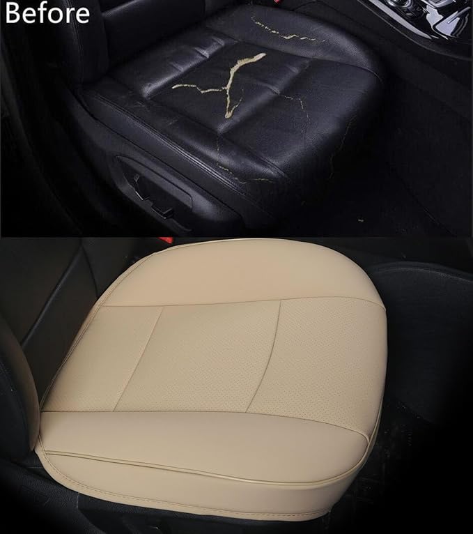 Ultra-Luxury PU Leather Car Seat Protection Cover Car Seat Cover for Most Four-Door Sedan&SUV,Single Seat Cover Without Backrest 1PCS (W 20.8× D 21× T 0.2inch) (3D-Beige)