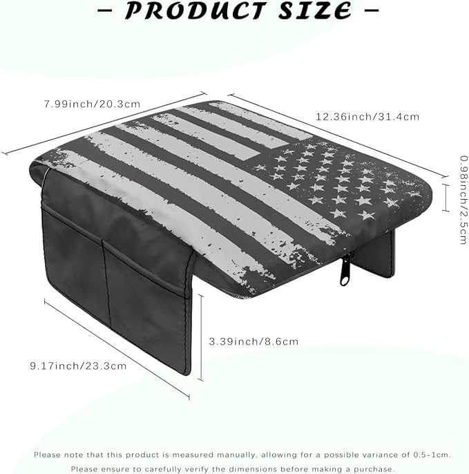 Tupalatus Gray American Flag Car Console Cover Car Accessories Interior Cars Center Console Armrest Cover with Storage Pockets Easy Installation Universal Fit Cars,Vans,SUV,Truck