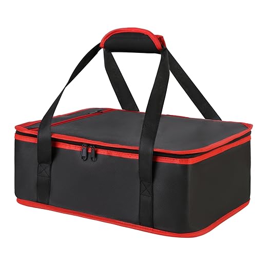 Bodaon Insulated Casserole Carrier for Hot or Cold Food, Fits 9"x13" and 11"x15" Baking Dish with Lid, Insulated Carriers for Transport, Travel Food Warmer Container Bags (Single Decker, Black-Red)