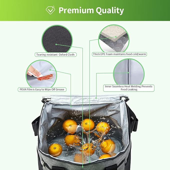 iknoe Large Cooler Bag Collapsible 24 Can Insulated Bags Leakproof Lunch Cooler Tote with Multi-Pockets for Adult Insulated Thermal Bag for Beach, Picnic, Office Work, Grey