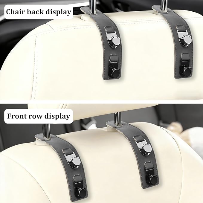 HZEL 2PCS Car Seat Headrest Hooks, Dual Hook Suede Vehicle Backseat Storage Holder for Purse Handbag Coat, Multifunctional Auto Seat Back Grocery Hanger Organizer, Universal for Vehicles (Gray)
