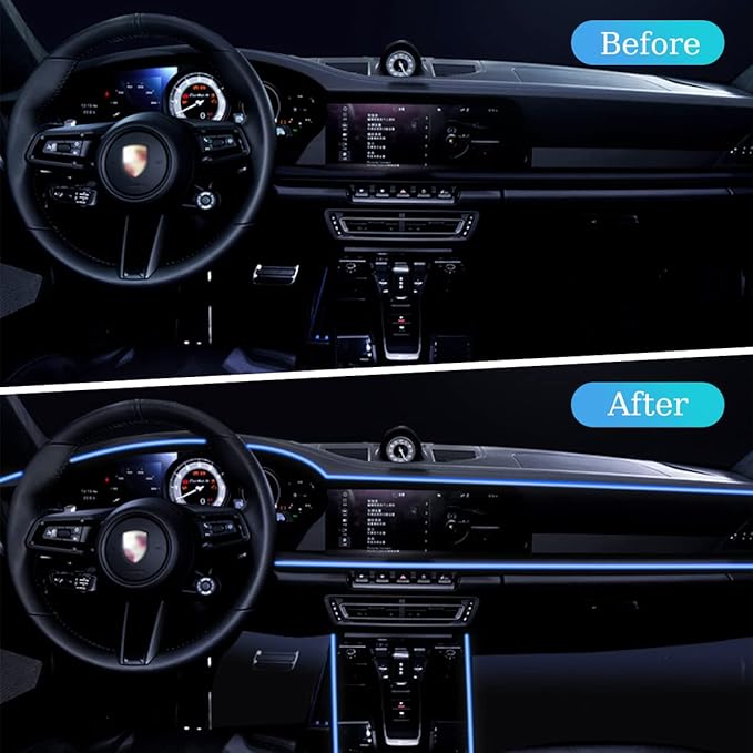 EL Wire LED Strip Lights, USB Auto Neon Light Strip with Sewing Edge, 16FT Electroluminescent Ambient Lighting Kit with Fuse Protection, Car Decoration Accessory (Blue/16FT)
