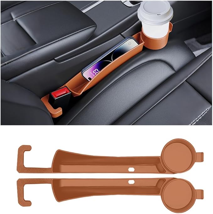 2PCS Car Seat Gap Filler, Soft Carbon Fiber Vehicle Between Seat and Console Organizer with Cup Holder, Prevent Falling Automotive Interior Chair Gap Plug, Universal Fit (Orange)