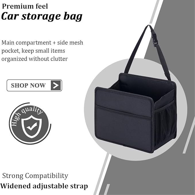 Car Seat Back Organizer, Foldable Vehicle Backseat Storage Hanging Bag with Mesh Pocket, Multipurpose Auto Headrest Storage Pouch Organizer Accessory, Universal Fit (Litchi Pattern Black)