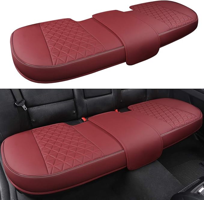 Black Panther Luxury PU Leather Rear Car Seat Cover Adjustable Length (49-55'') Back Seat Protector Fits 90% Vehicles (Sedan SUV Truck), for Seat Bottom Only,Triangle Quilting Design,Burgundy